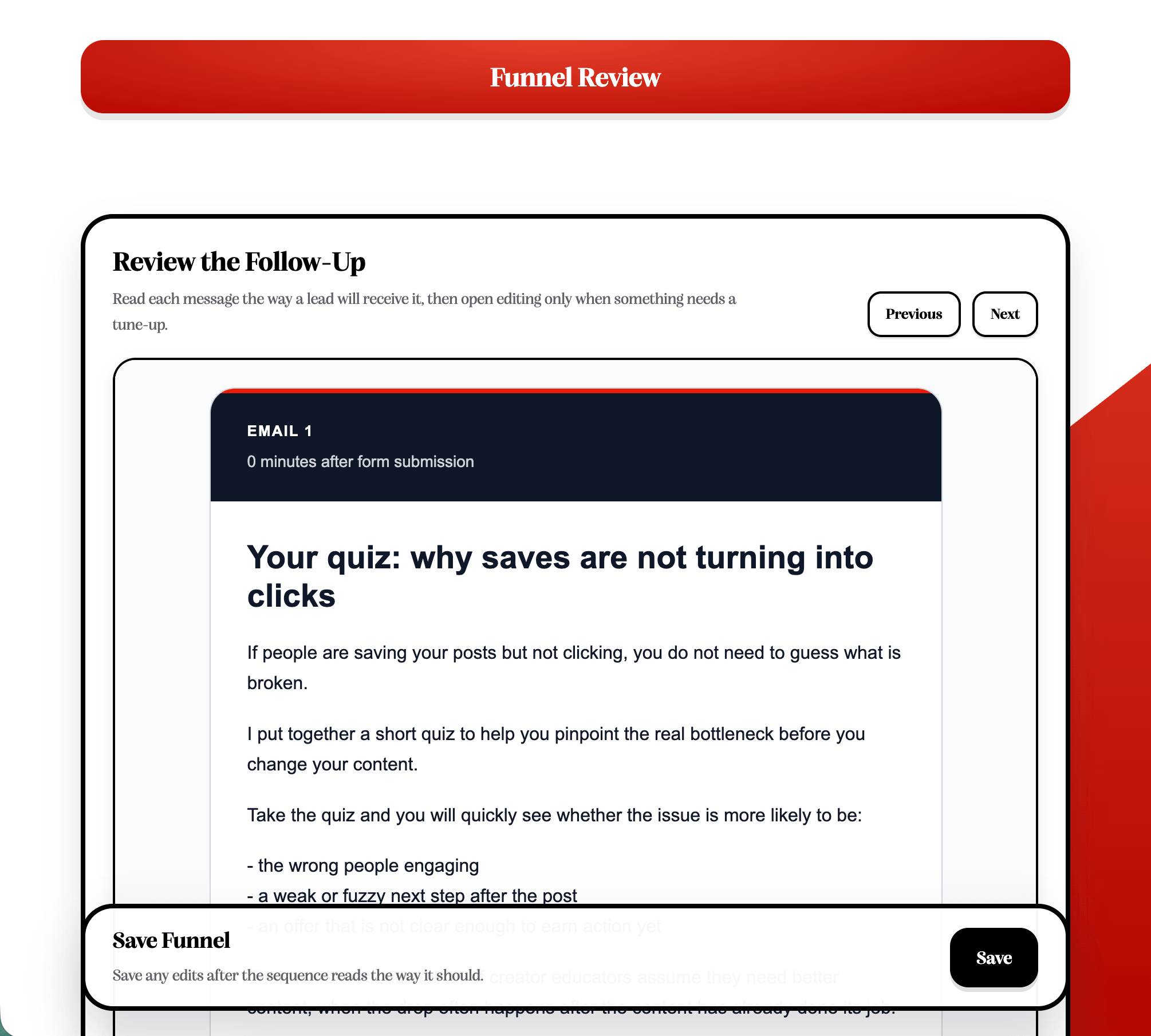 Aballel follow-up flow preview showing a subscriber path from lead magnet delivery to audience grouping and next best step